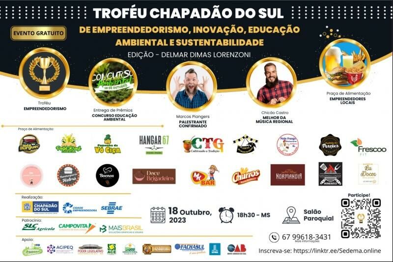 Imagem de compartilhamento para o artigo Inscrições prorrogadas: participe do Troféu Chapadão do Sul de Empreendedorismo, Inovação, Educação Ambiental e Sustentabilidade da MS Todo dia